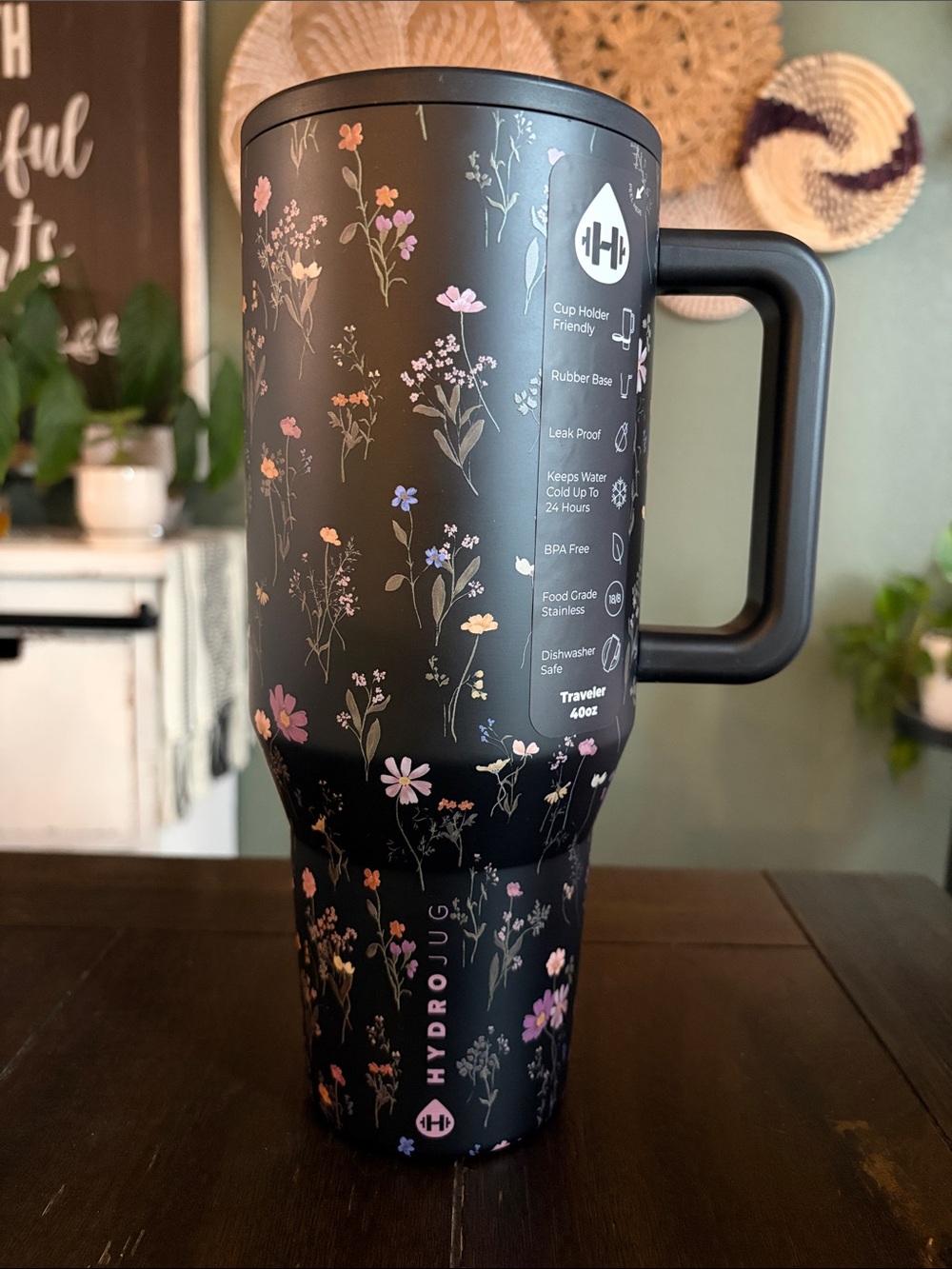 HydroJug 40 oz Midnight Floral Traveler Tumbler! New!